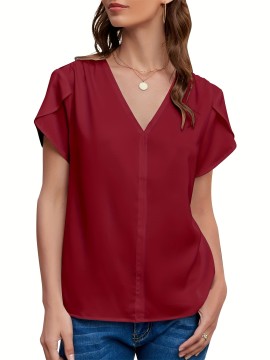 Solid Color Button Front Shirt, Elegant Long Sleeve Shirt For Spring & Fall, Women's Clothing